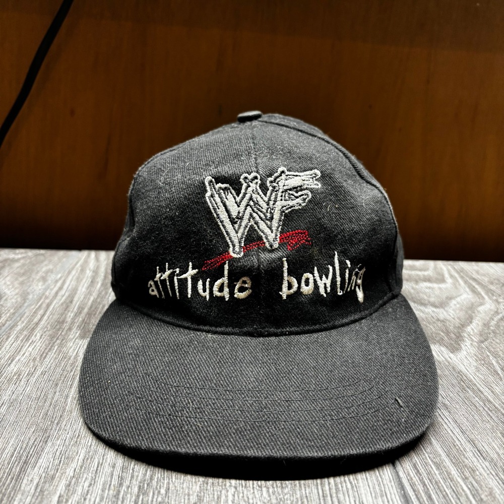 Vintage 2000 WWF Attitude Era Bowling Hat Bowlerama Wrestling Black Strapback